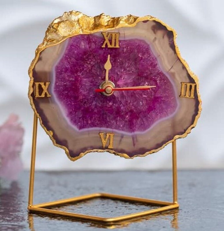 Table Clock - Darsh Handcrafted Agate Table Clock - Pink