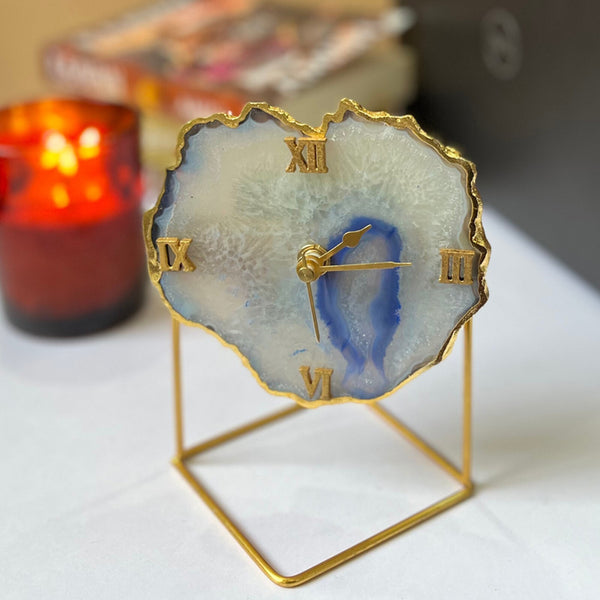 Table Clock - Darsh Handcrafted Agate Table Clock - Blue