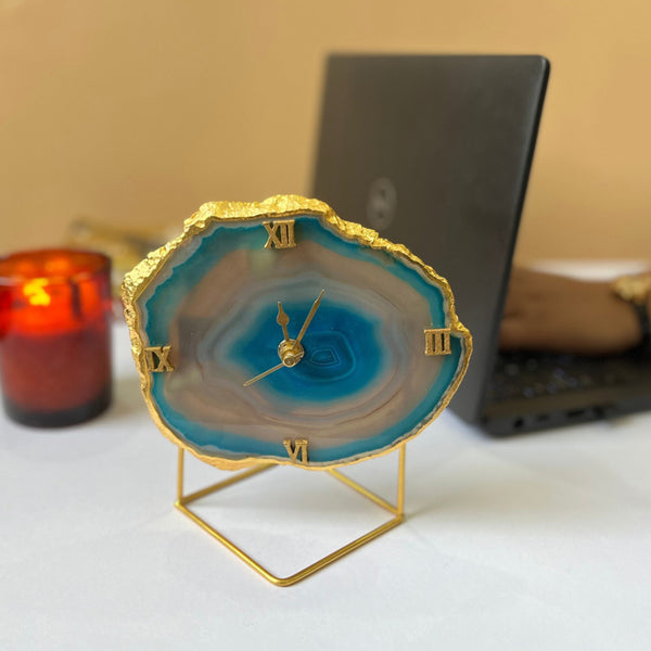 Table Clock - Darsh Handcrafted Agate Table Clock - Turquoise