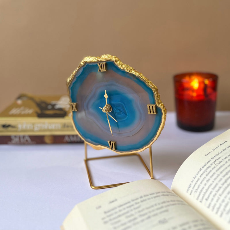 Buy Darsh Handcrafted Agate Table Clock - Turquoise Table Clock from Vaaree