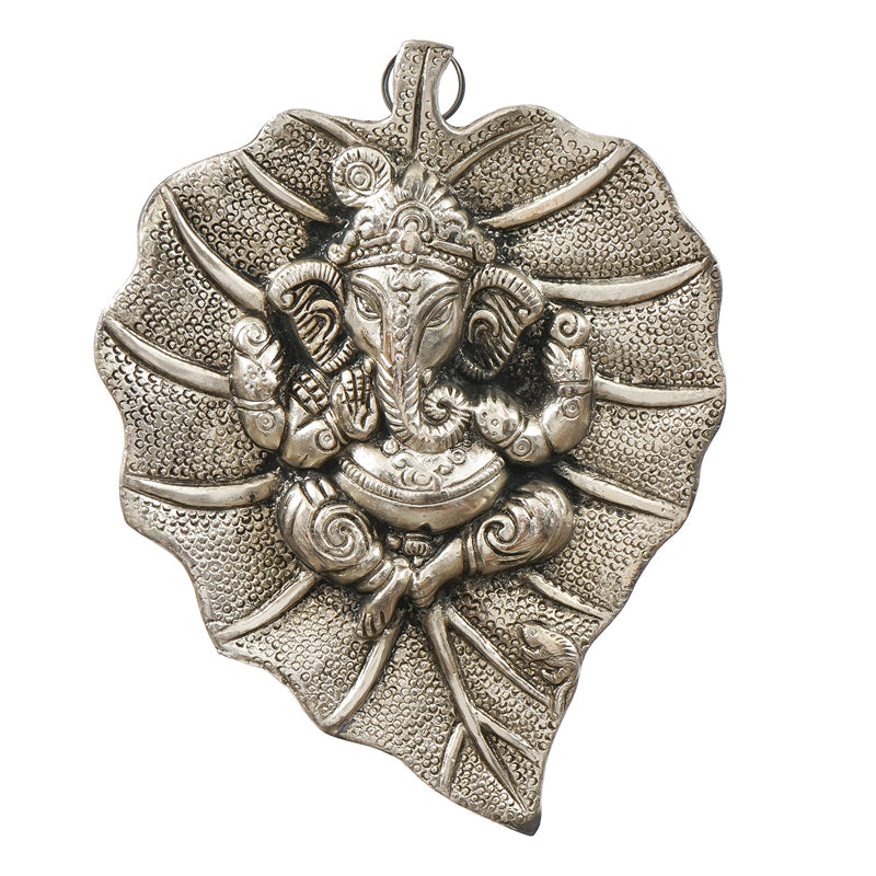 Wall Accents - Lord Ganesh On Silver Leaf Religious Wall Accent