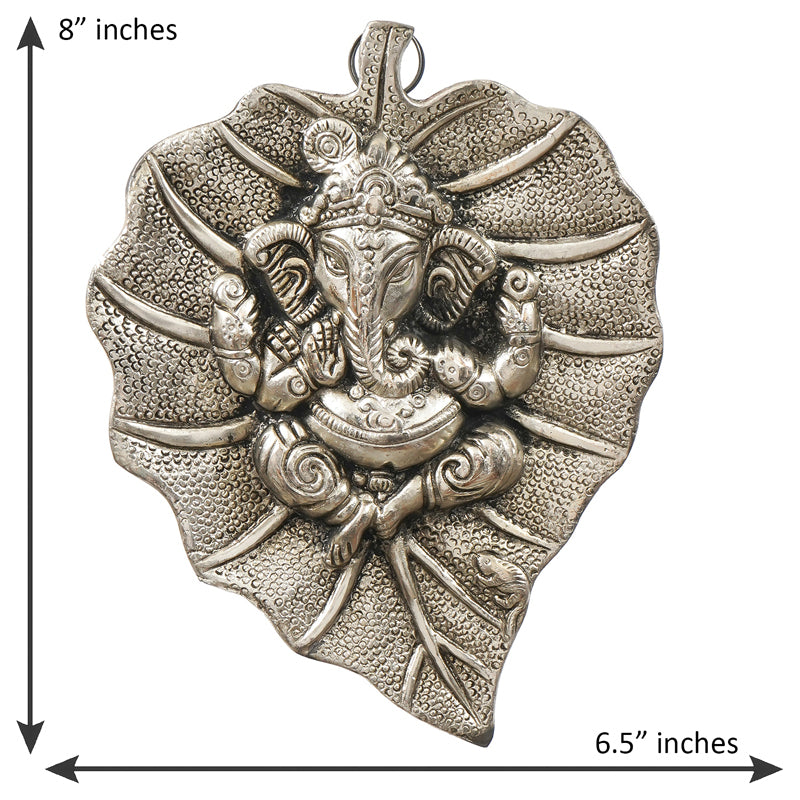 Wall Accents - Lord Ganesh On Silver Leaf Religious Wall Accent