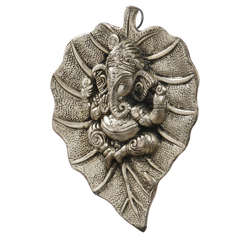 Wall Accents - Lord Ganesh On Silver Leaf Religious Wall Accent