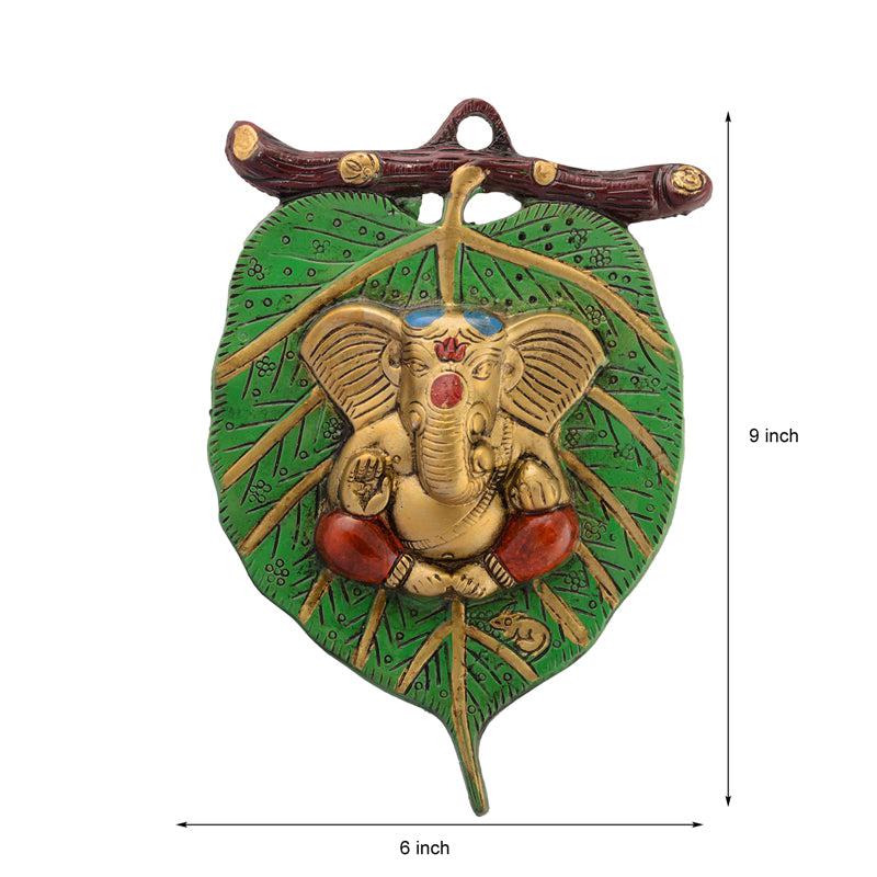 Wall Accents - Balganesha Resting on Leaf Religious Wall Accent - Green & Gold