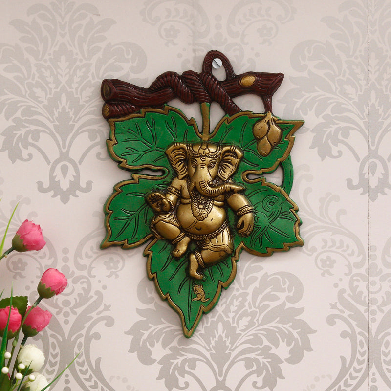 Wall Accents - Balganesha Decorative Religious Wall Accent - Green & Gold