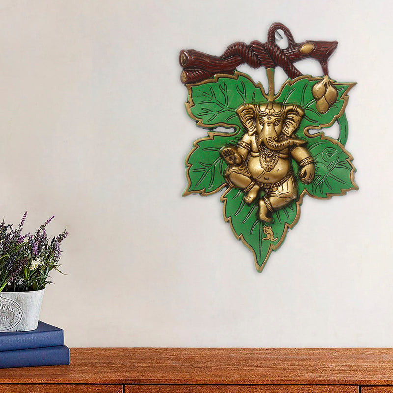 Wall Accents - Balganesha Decorative Religious Wall Accent - Green & Gold