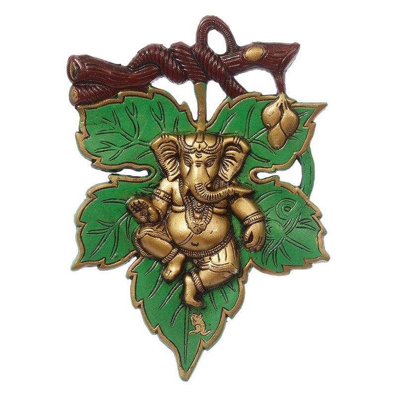 Buy Balganesha Decorative Religious Wall Accent - Green & Gold Wall Accents from Vaaree