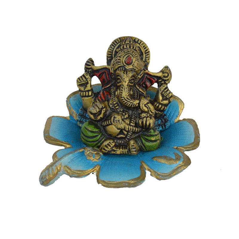 Wall Accents - Ganesha On Blue Leaf Idol