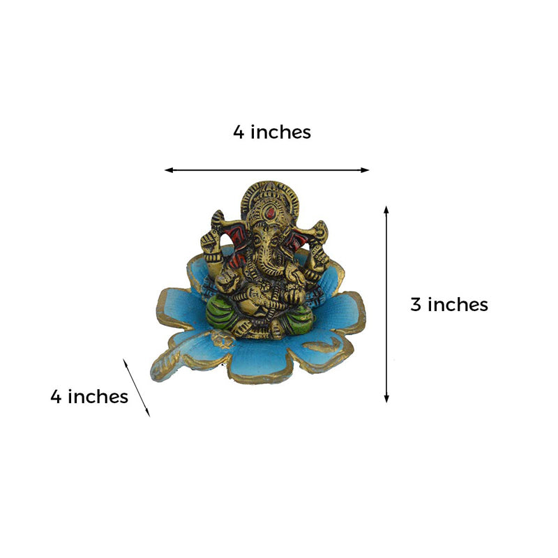 Wall Accents - Ganesha On Blue Leaf Idol