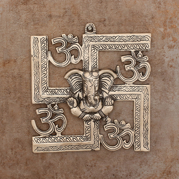 Wall Accents - Swastika Om Metal Religious Wall Accent - Silver