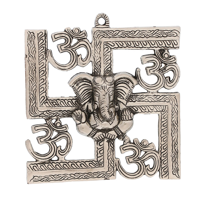 Wall Accents - Swastika Om Metal Religious Wall Accent - Silver