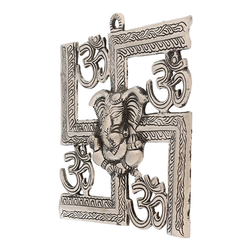 Wall Accents - Swastika Om Metal Religious Wall Accent - Silver