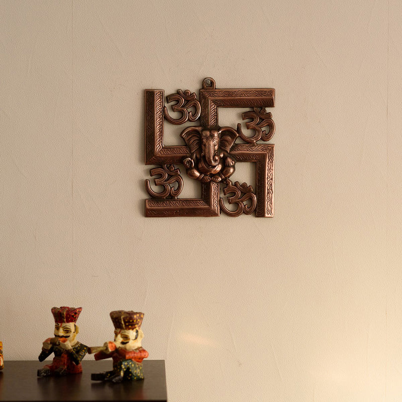 Wall Accents - Swastika Om Metal Religious Wall Accent - Brown