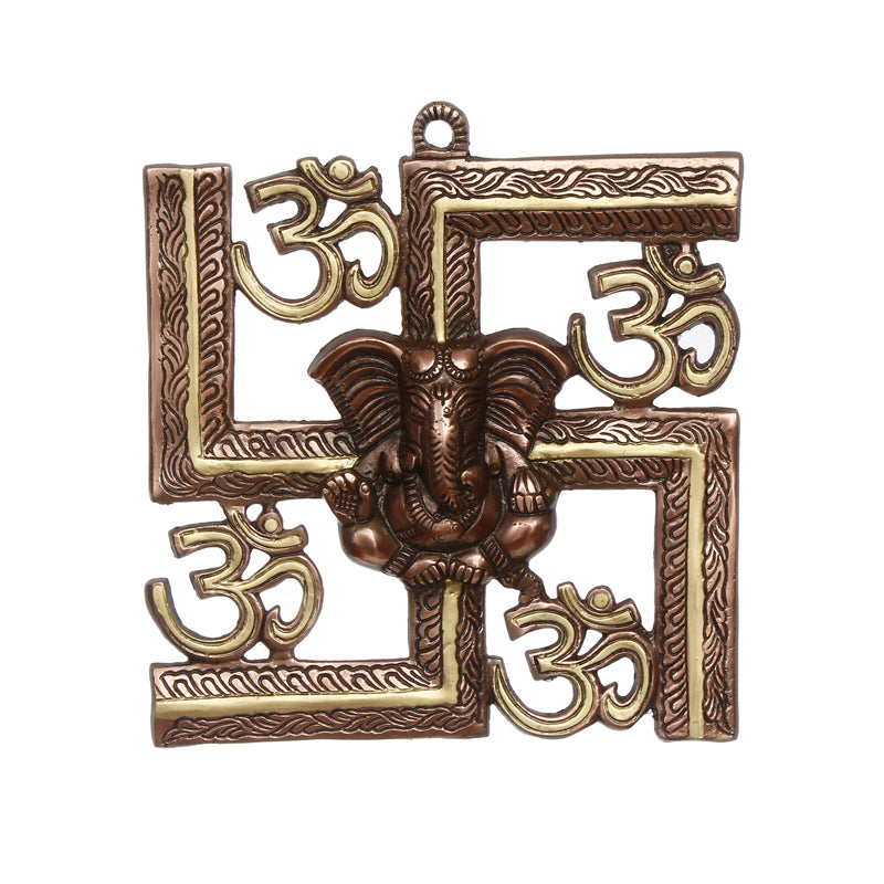 Wall Accents - Swastika Om Metal Religious Wall Accent - Golden Brown