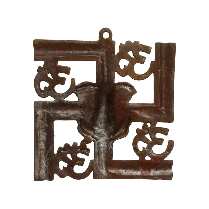 Wall Accents - Swastika Om Metal Religious Wall Accent - Golden Brown