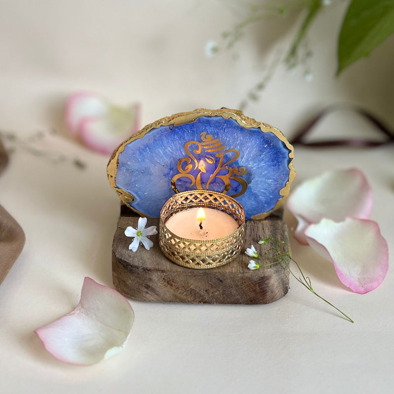 Buy Ganesha Handcrafted Agate Religious Accent With Tealight Candle Holder - Blue Candle Holders from Vaaree