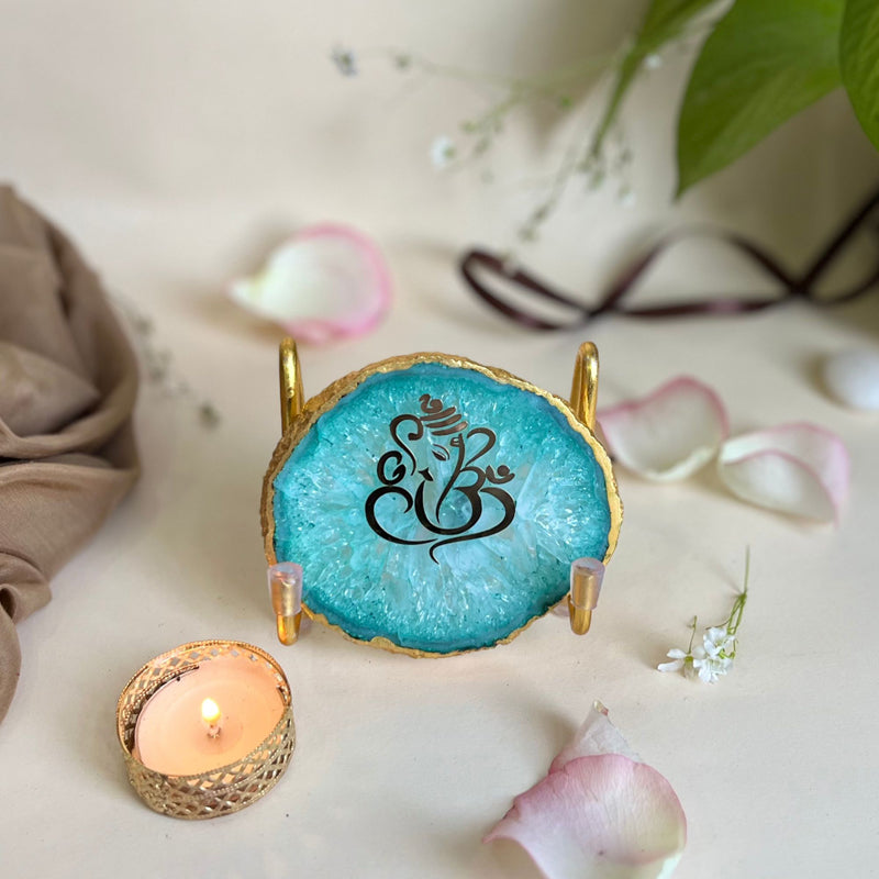 Buy Ganesha Handcrafted Agate Religious Accent - Light Blue Festive Accents from Vaaree