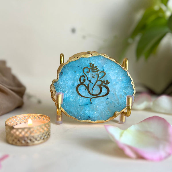 Buy Ganesha Handcrafted Agate Religious Accent - Turquoise Festive Accents from Vaaree