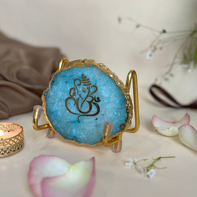 Buy Ganesha Handcrafted Agate Religious Accent - Turquoise Festive Accents from Vaaree