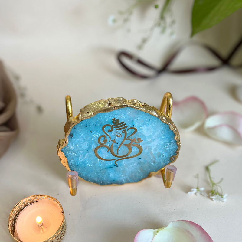 Buy Ganesha Handcrafted Agate Religious Accent - Turquoise Festive Accents from Vaaree