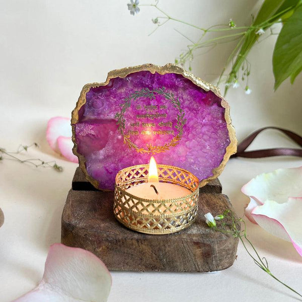 Buy Gayathri Mantra Handcrafted Agate Religious Accent With Tealight Candle Holder - Pink Candle Holders from Vaaree