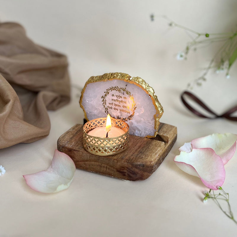 Buy Gayathri Mantra Handcrafted Agate Religious Accent With Tealight Candle Holder - White Candle Holders from Vaaree