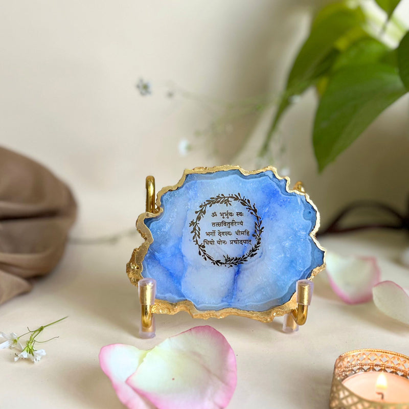 Buy Sacred Gayathri Mantra Handcrafted Agate Religious Accent - Blue Festive Accents from Vaaree