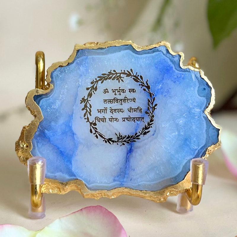 Buy Sacred Gayathri Mantra Handcrafted Agate Religious Accent - Blue Festive Accents from Vaaree