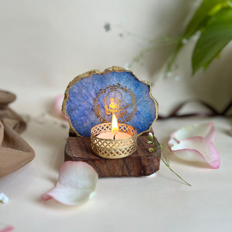 Buy Handcrafted Agate Religious Accent With Tealight Candle Holder - Blue Candle Holders from Vaaree