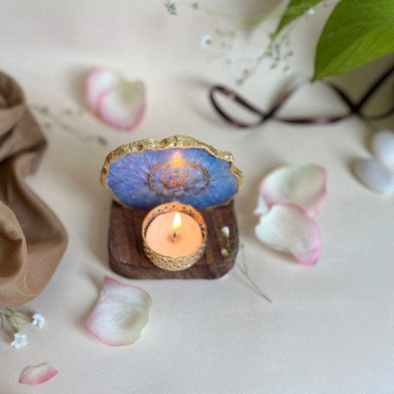 Buy Handcrafted Agate Religious Accent With Tealight Candle Holder - Blue Candle Holders from Vaaree