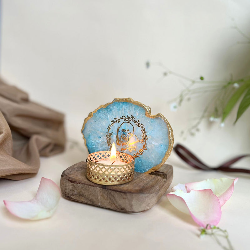 Buy Sacred Guruji Handcrafted Agate Religious Accent With Tealight Candle Holder - Turquoise Candle Holders from Vaaree