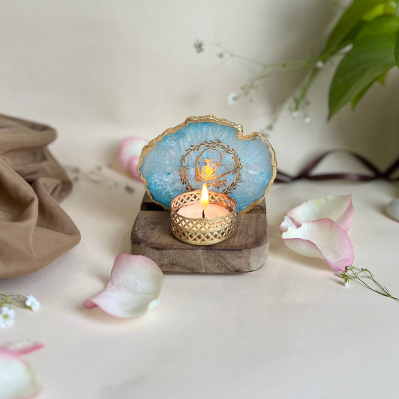 Buy Sacred Guruji Handcrafted Agate Religious Accent With Tealight Candle Holder - Turquoise Candle Holders from Vaaree