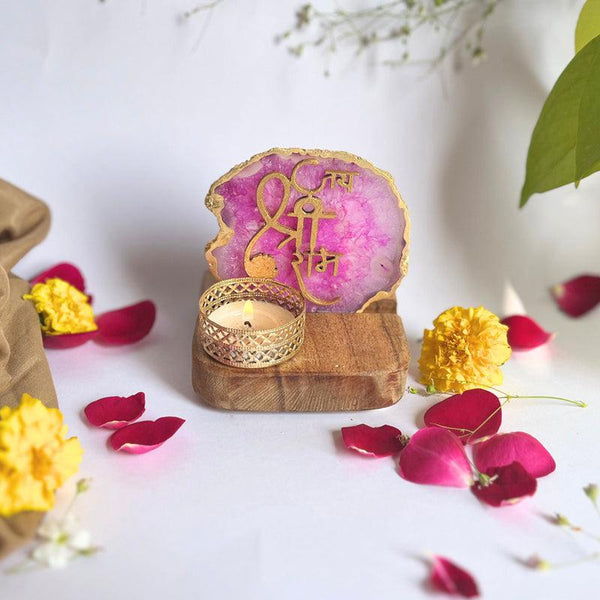 Buy Jai Shri Ram Handcrafted Agate Religious Accent With Tealight Candle Holder - Pink Candle Holders from Vaaree