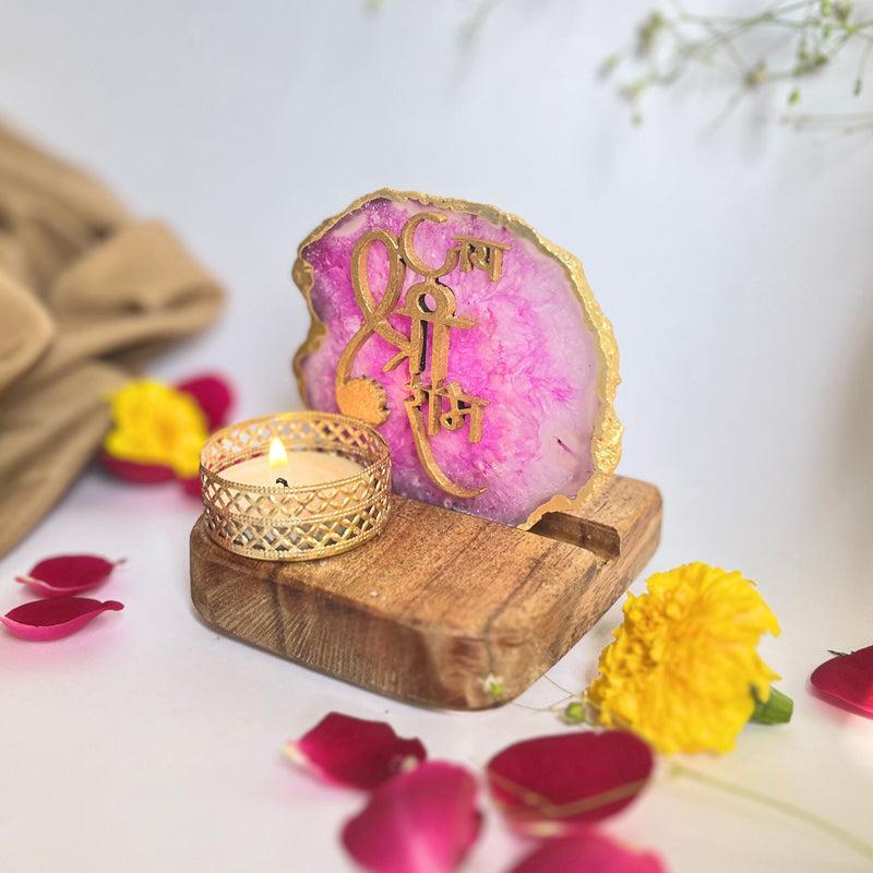 Buy Jai Shri Ram Handcrafted Agate Religious Accent With Tealight Candle Holder - Pink Candle Holders from Vaaree