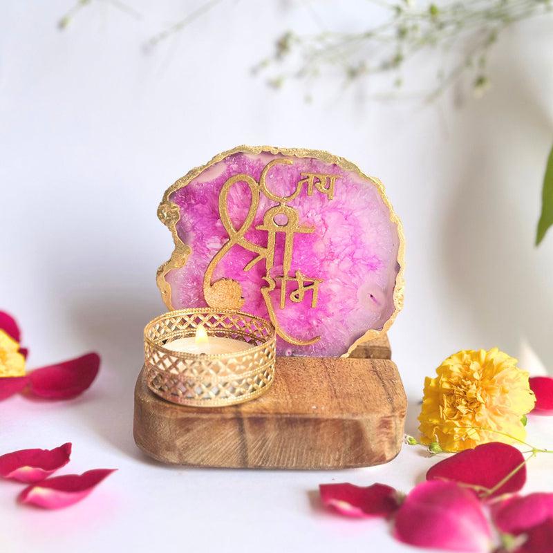 Buy Jai Shri Ram Handcrafted Agate Religious Accent With Tealight Candle Holder - Pink Candle Holders from Vaaree