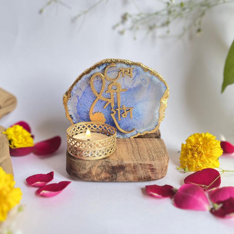 Buy Jai Shri Ram Handcrafted Agate Religious Accent With Tealight Candle Holder - Blue Candle Holders from Vaaree