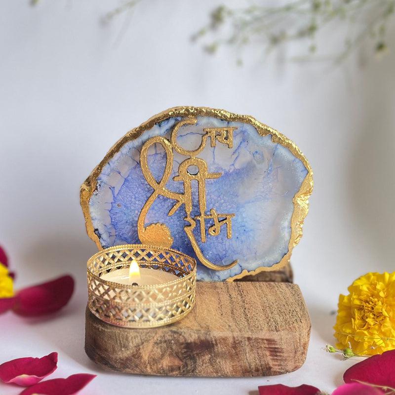 Buy Jai Shri Ram Handcrafted Agate Religious Accent With Tealight Candle Holder - Blue Candle Holders from Vaaree