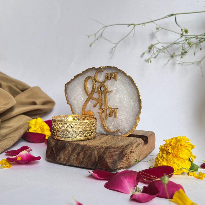 Buy Jai Shri Ram Handcrafted Agate Religious Accent With Tealight Candle Holder - White Candle Holders from Vaaree