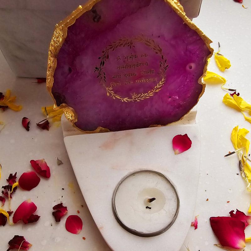 Buy Gayathri Mantra Agate & Marble Tealight Candle Holder - Pink Gift Box from Vaaree