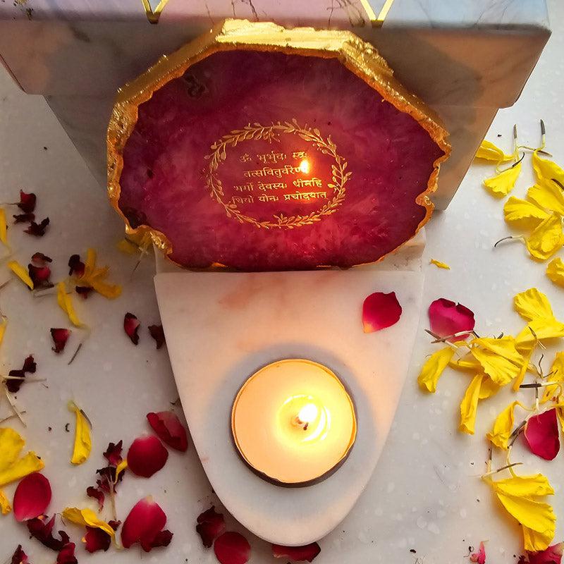 Buy Gayathri Mantra Agate & Marble Tealight Candle Holder - Pink Gift Box from Vaaree