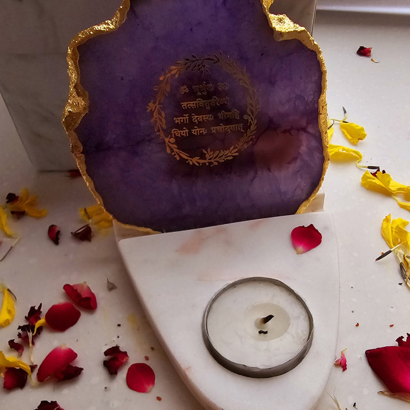 Buy Gayathri Mantra Agate & Marble Tealight Candle Holder - Purple Gift Box from Vaaree