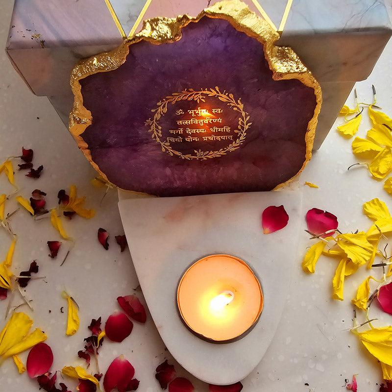 Buy Gayathri Mantra Agate & Marble Tealight Candle Holder - Purple Gift Box from Vaaree