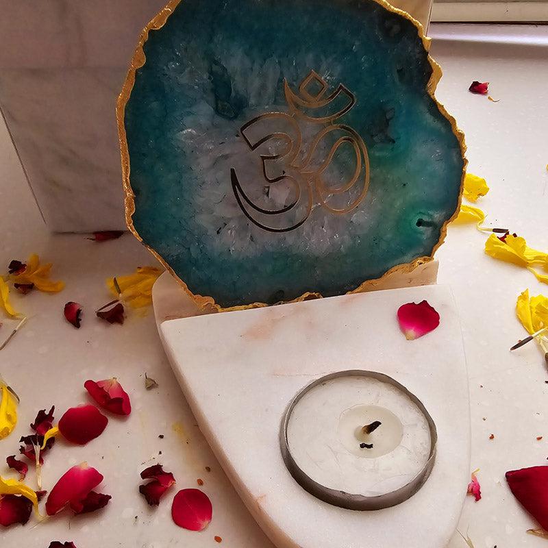 Buy Om Agate & Marble Tealight Candle Holder - Green Gift Box from Vaaree