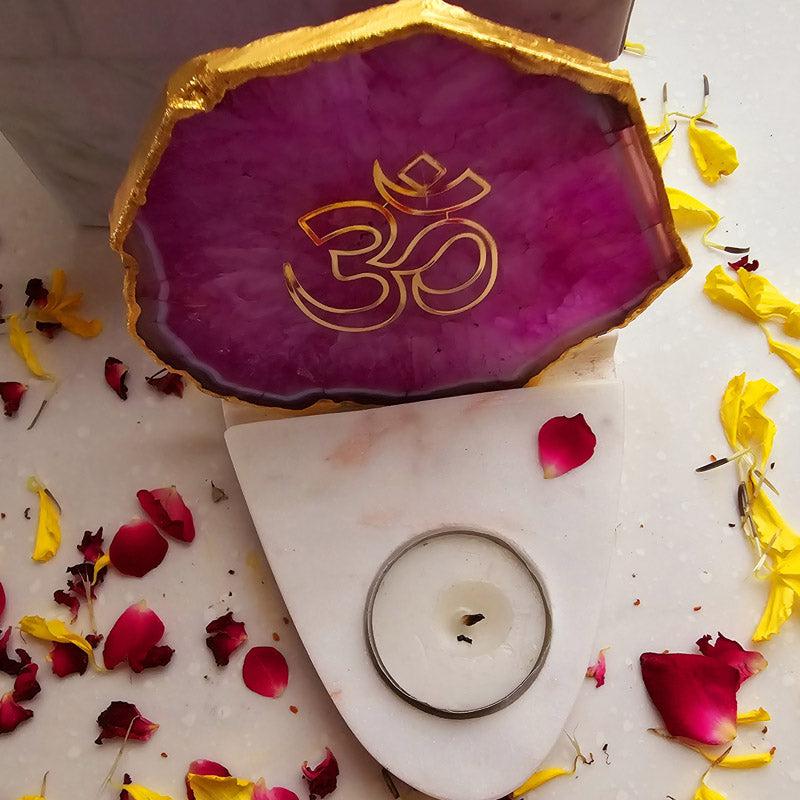 Buy Om Agate & Marble Tealight Candle Holder - Pink Gift Box from Vaaree