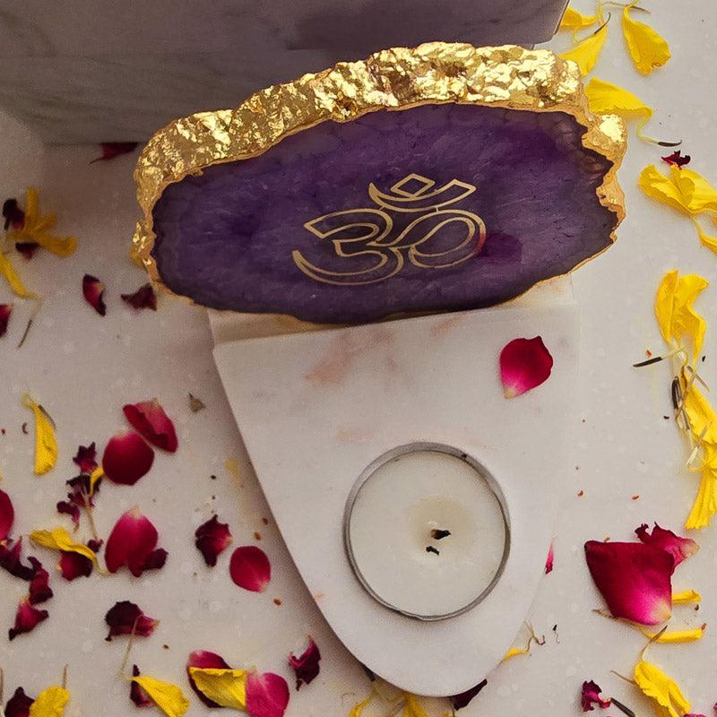 Buy Om Agate & Marble Tealight Candle Holder - Purple Gift Box from Vaaree