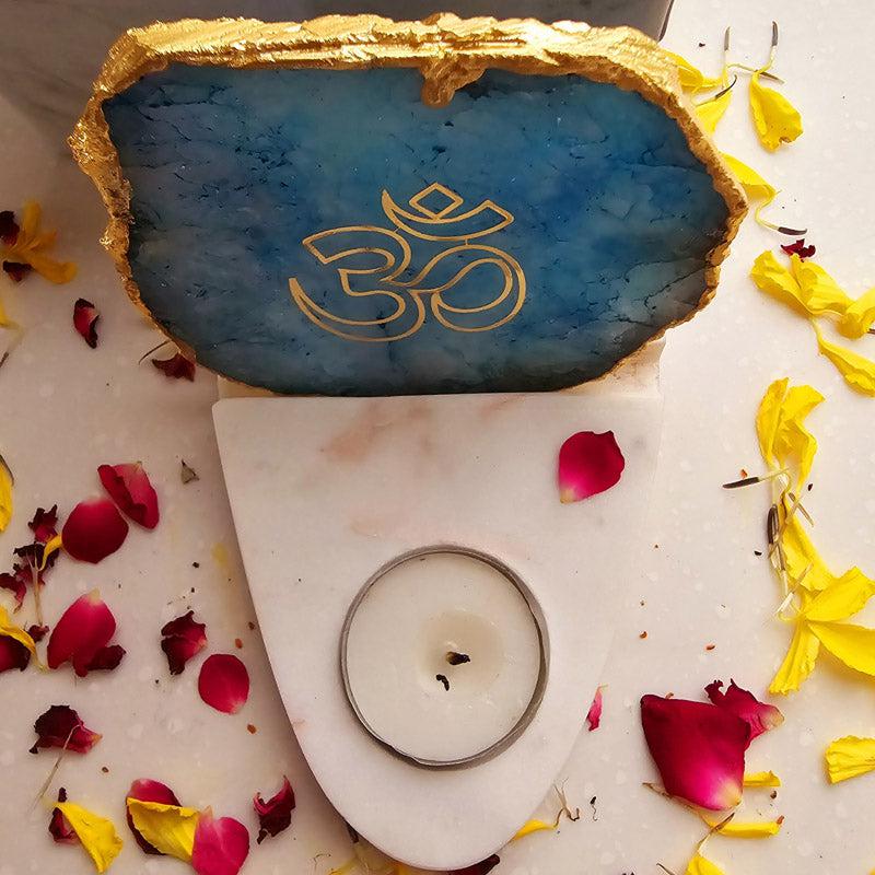 Buy Om Agate & Marble Tealight Candle Holder - Turquoise Gift Box from Vaaree