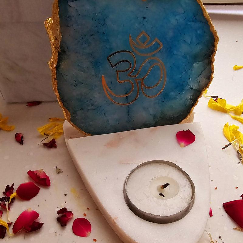 Buy Om Agate & Marble Tealight Candle Holder - Turquoise Gift Box from Vaaree