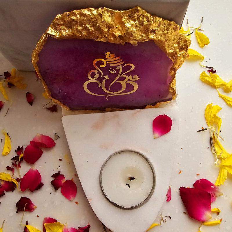 Buy Vinayaka Agate & Marble Tealight Candle Holder - Pink Gift Box from Vaaree