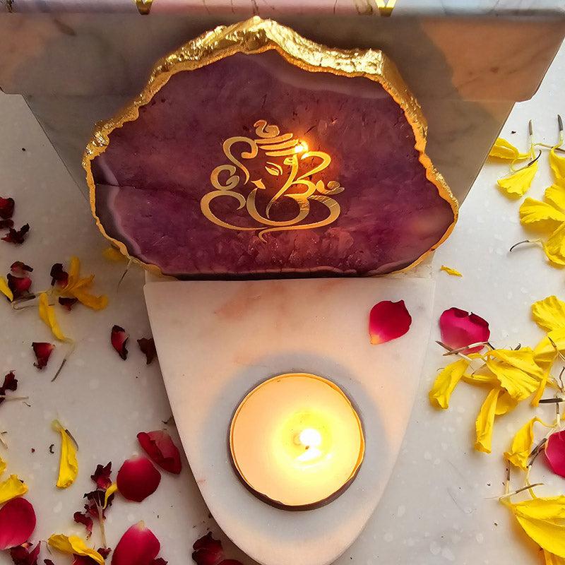 Buy Vinayaka Agate & Marble Tealight Candle Holder - Pink Gift Box from Vaaree