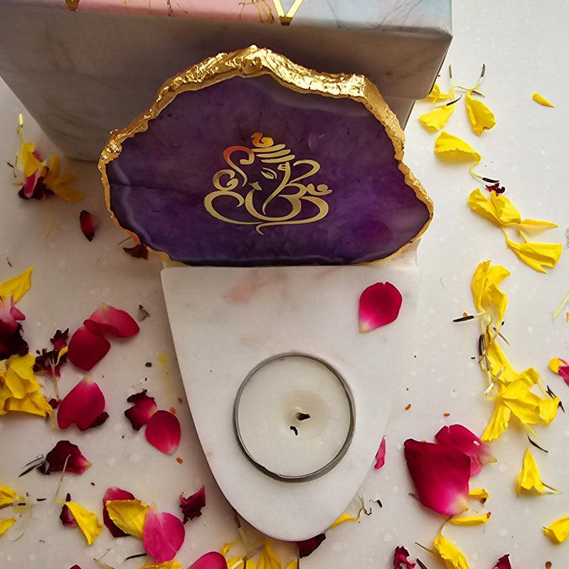 Buy Vinayaka Agate & Marble Tealight Candle Holder - Purple Gift Box from Vaaree